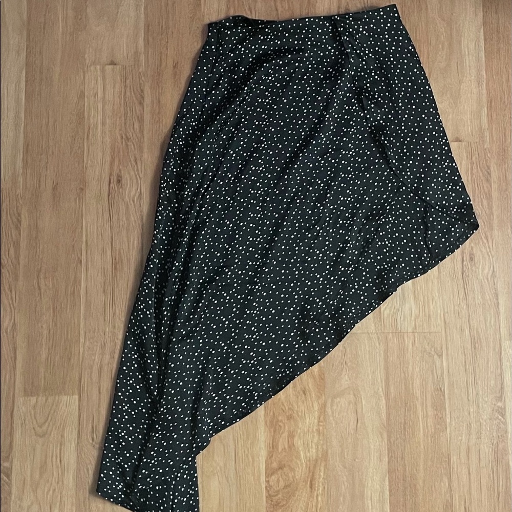 PETITE Black polka dot satin asymmetric skirt